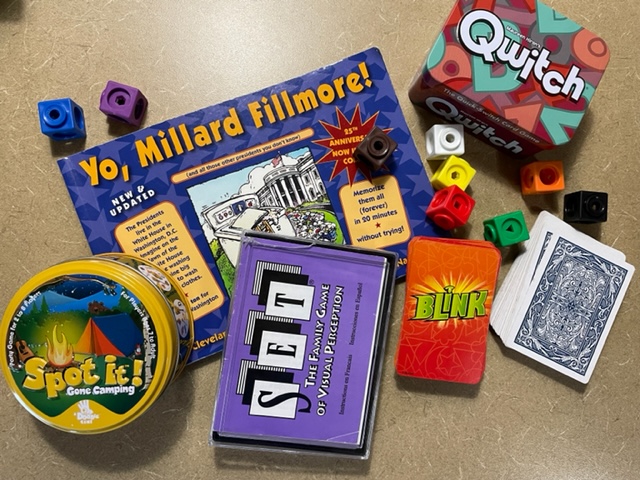 Equipping Minds tutor games like spot-it, set, blink, and a deck of cards.