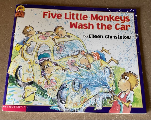 image of book cover of Five Little Monkeys Wash the Car to use with a word hunt