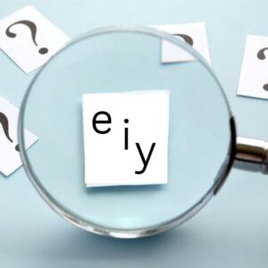 image of a magnifying glass looking at the letters E, I, Y since those letters cause C to spell /s/, another reliable spelling pattern