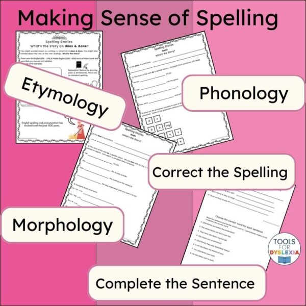 images of worksheets from Spelling Stories: Does & Done