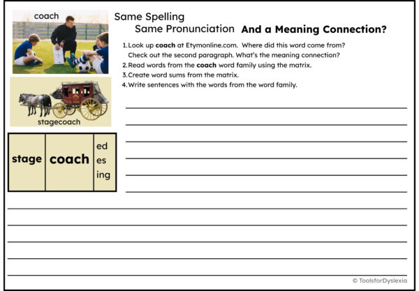 Image of the coach structured word inquiry student sheet